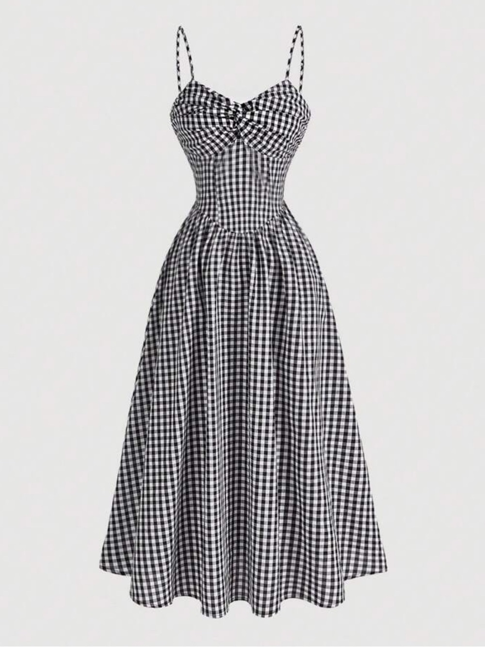 SHEIN Black & White Gingham Spaghetti-Strap Midi Dress